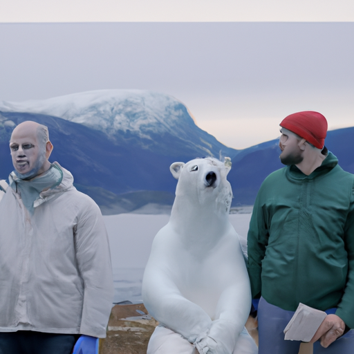 a portrait of arthur and iain the AI art directors on holiday in norway with a polar bear